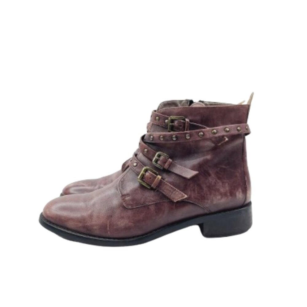 Bella Vita Women's Brown Mod Italy Leather Studded Ankle Riding Booties Size 9.5
